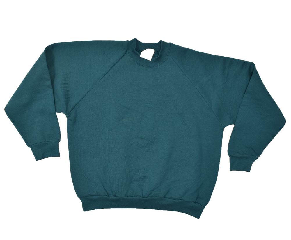 VTG Fruit of the Loom Men's Green Crewneck Sweatshirt L Cotton W/ Small Stain